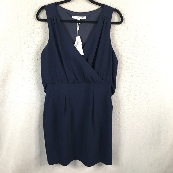 Trina Turk Dress Women 8 Navy Blue Crossover Cape Back V Neck Sassy Fun NEW - Picture 1 of 16
